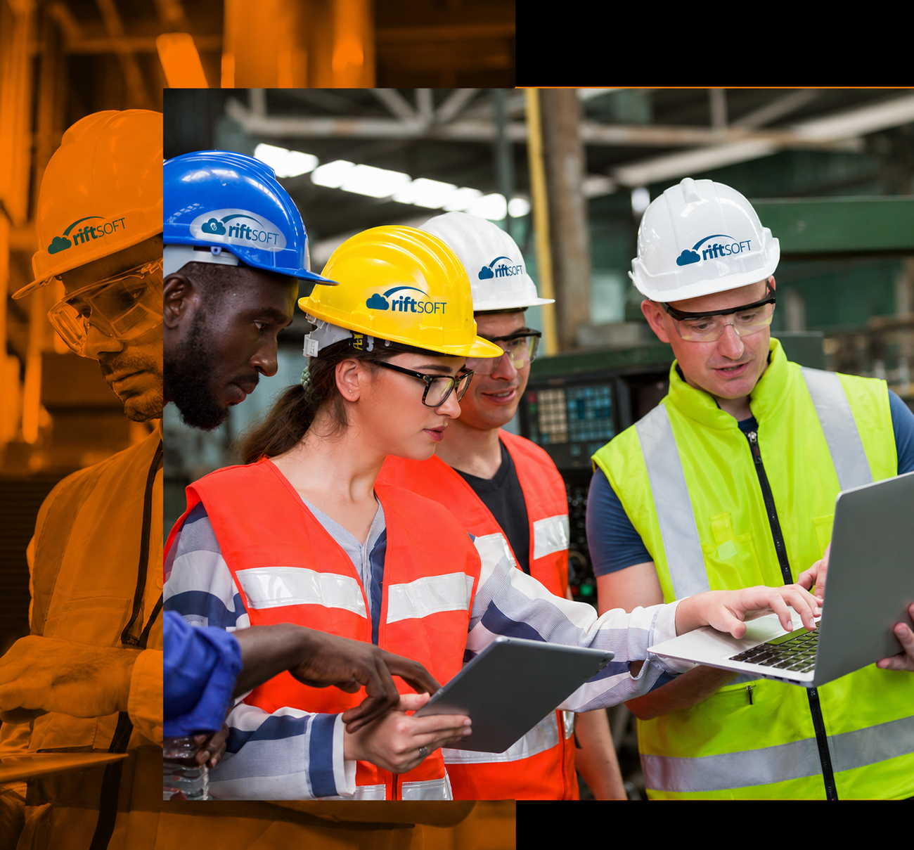 RiftSoft maintenance team reviewing digital work procedures in the field