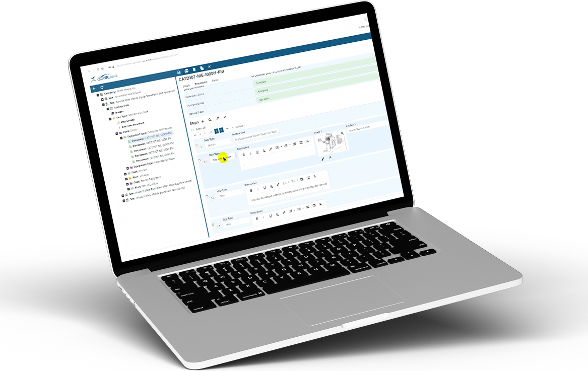 Rift Create maintenance procedure authoring interface on a laptop